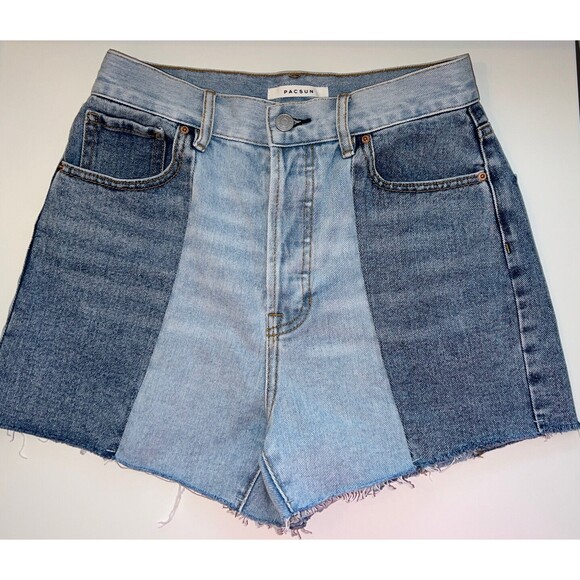 PACSUN 2-Tone Denim Patch High-Rise Icon Jean Shorts Size 26 - Picture 1 of 6